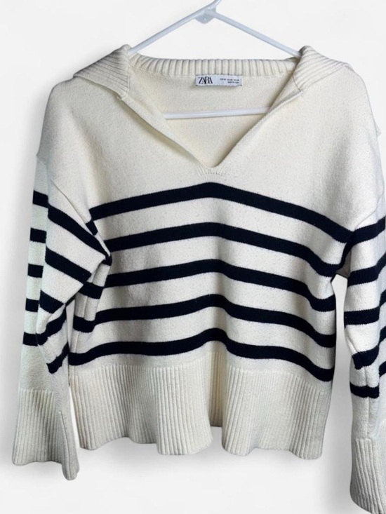 Zara Sweaters - ZARA Striped Knit Sweater XS Collared V-Neck Coastal Preppy